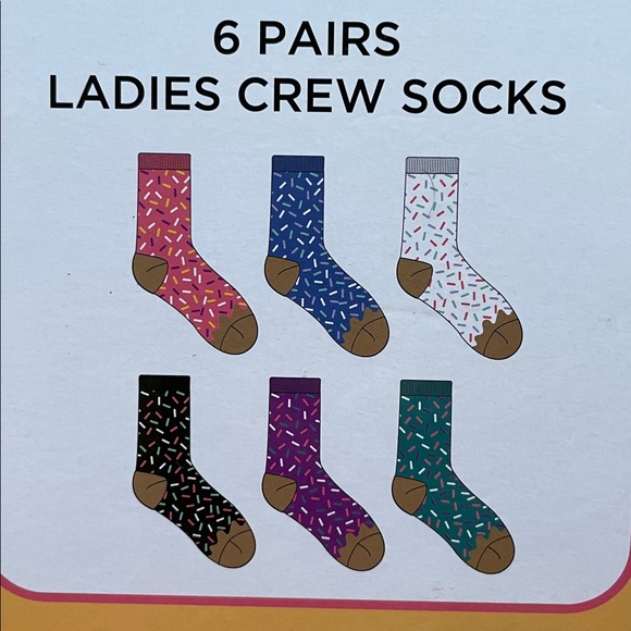 •DONUT SOCKS• 6-Pair Novelty Crew Socks Donut-Themed (with sprinkles!) >> NIB - Picture 5 of 9